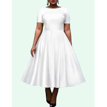 Plus Size Semi Formal Black Round Neck Short Sleeve Midi Dress