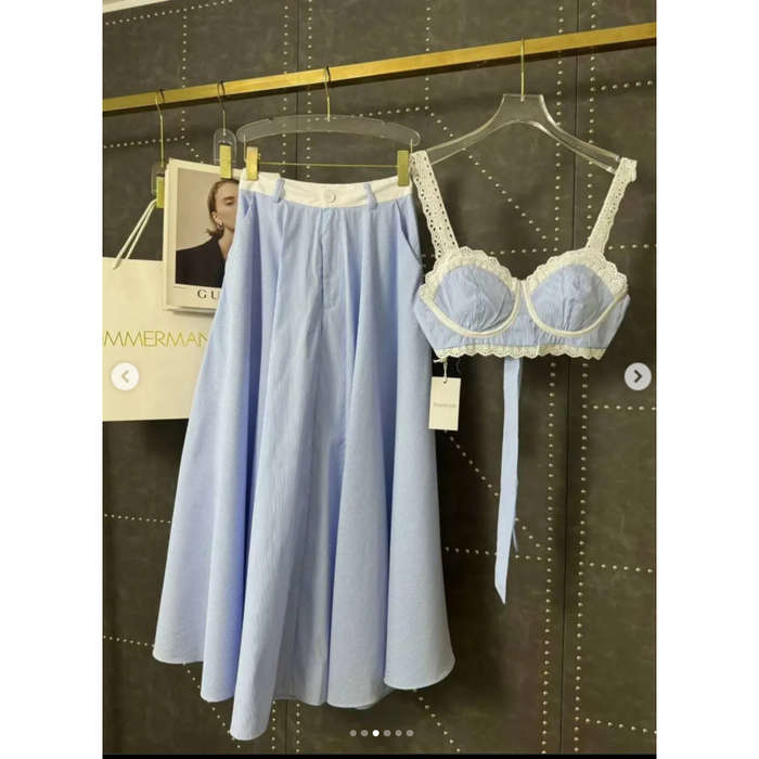 Spaghetti Strap Pajama Bra Top & Long Skirt 2 Piece Set