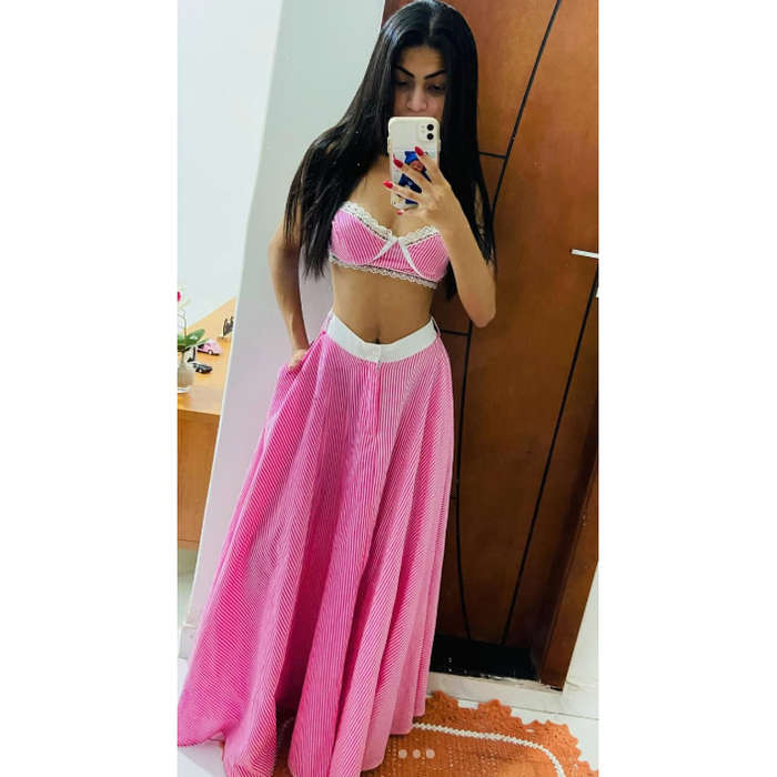 Spaghetti Strap Pajama Bra Top & Long Skirt 2 Piece Set