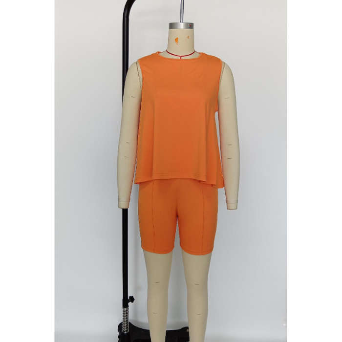 Plain Color Ruffle Edge Sleeveless Two Set Swimsuit for Women Shorts and Top Set