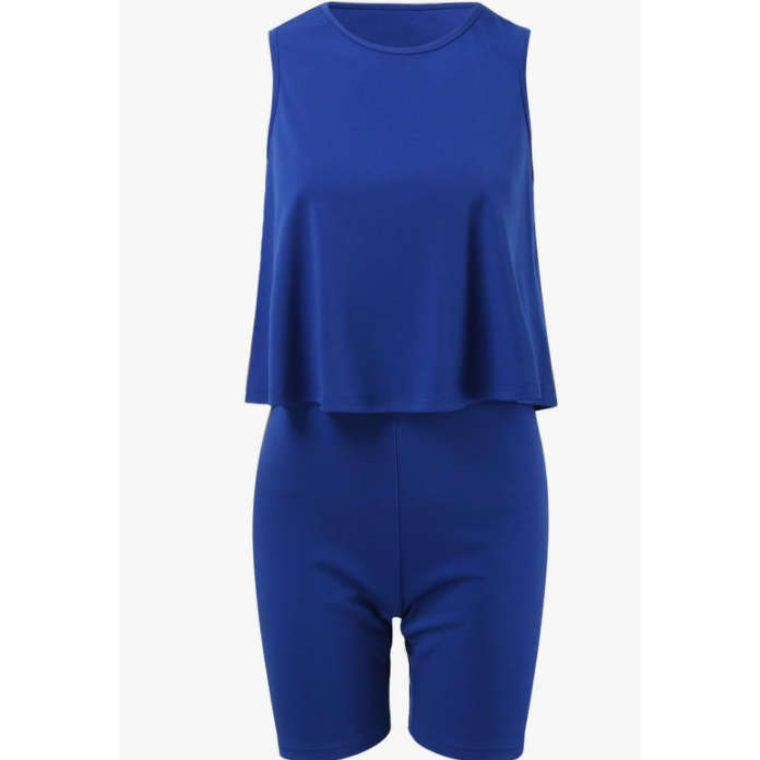 Plain Color Ruffle Edge Sleeveless Two Set Swimsuit for Women Shorts and Top Set