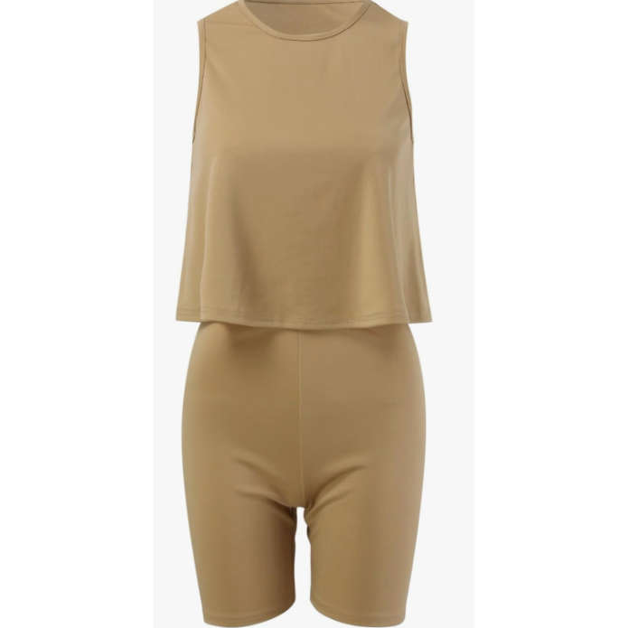 Plain Color Ruffle Edge Sleeveless Two Set Swimsuit for Women Shorts and Top Set