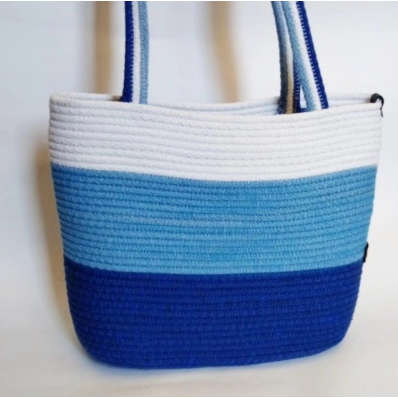 Shoulder tote bags Aqua Blue & White Cotton Rope Ladies Handbag