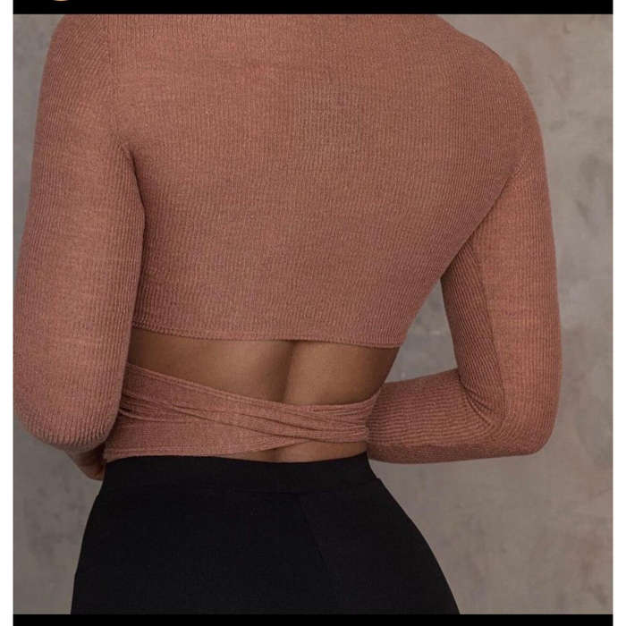 Long-Sleeved Round Neck Cutout Top