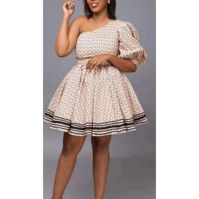 One Hand cold Shoulder Mini Ankara Dress