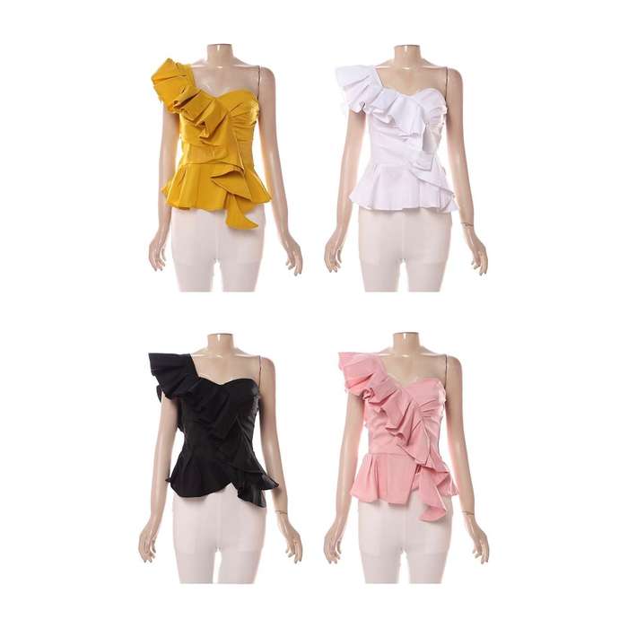 Ruffle One Shoulder Scuba Blouse.