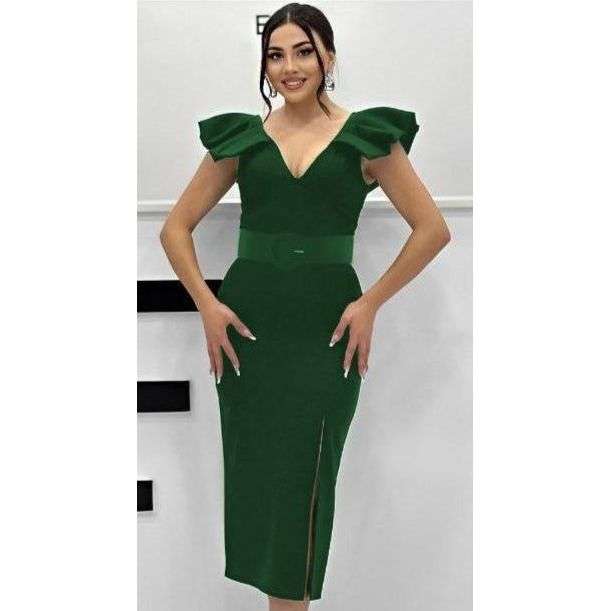 Poplin Puff Sleeve Slit Bodycon Dress.