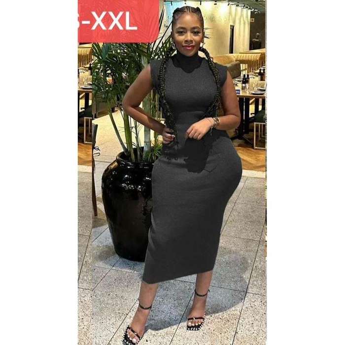 Round Neck Tight Sleeveless Midi Dress.