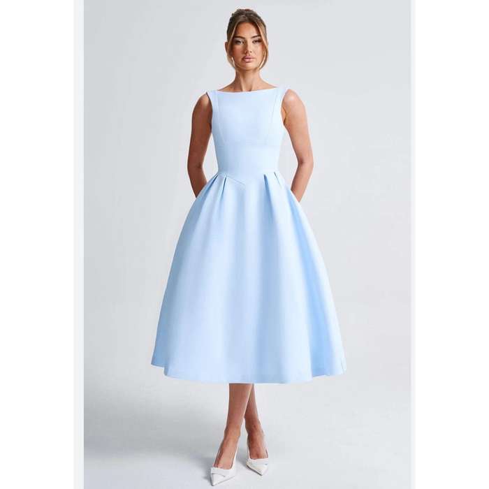 Backless A-Line Midi Satin Dress