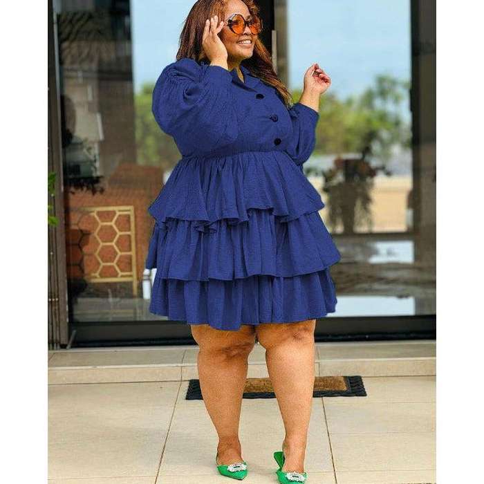 Plus Size Pleated Mini Long Sleeve Dress