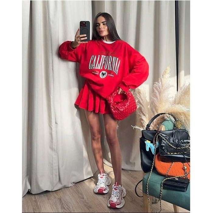 Mini Skirt & Oversized Sweatshirt 2 Piece Set.