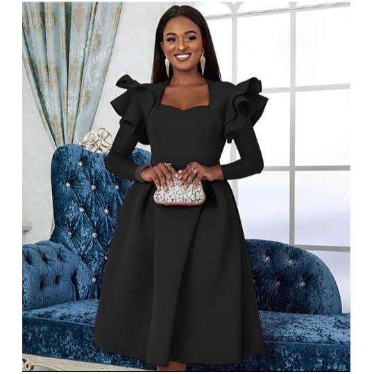 Ruffle Sleeve Plus Size A Line Knee Cocktail Dress