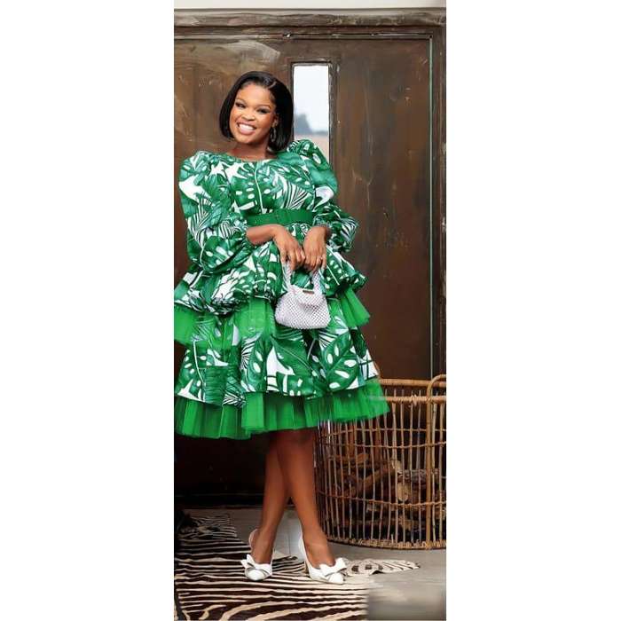 African Print Pleated short flare gown Midi Dress