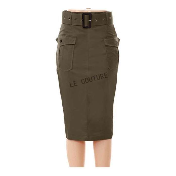 Formal Belted Utility Pencil Midi Skirt