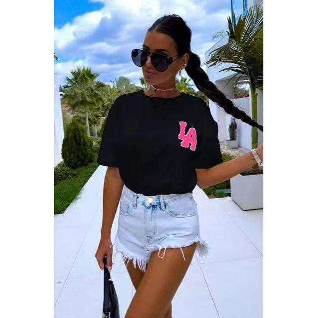 Printed Top Oversized Drop Shoulder Short Sleeve T Shirt