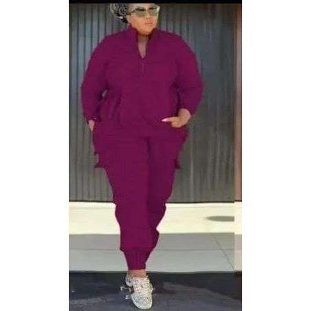 Sleeve Knit Top & Elastic Waist Pant Two Piece Tracksuit Set