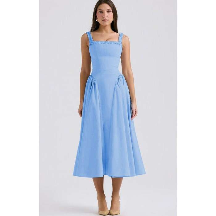 Square Neck Sleeveless A-line Dress