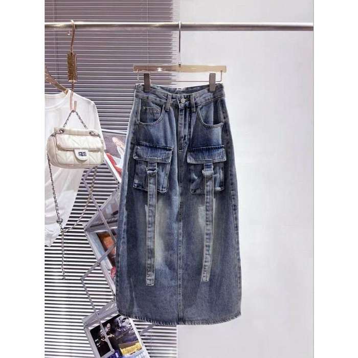 Denim Cargo Midi skirt