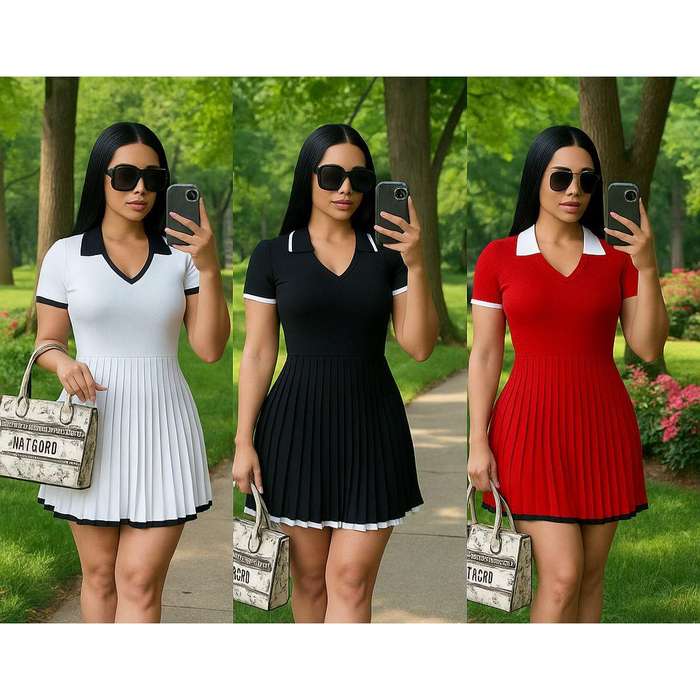 Drop V-Neck Casual Pleated Sweater Mini Dress