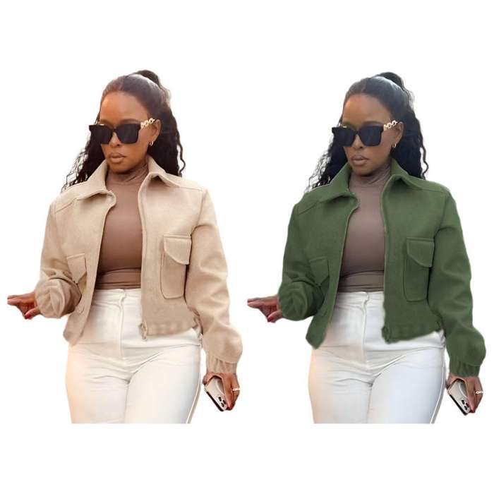 Zip up solid jacket casual long sleeve versatile outerwear
