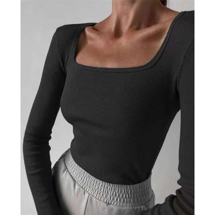 Knitted Fitted Long Sleeve Crew Neck Regular T-Shirt