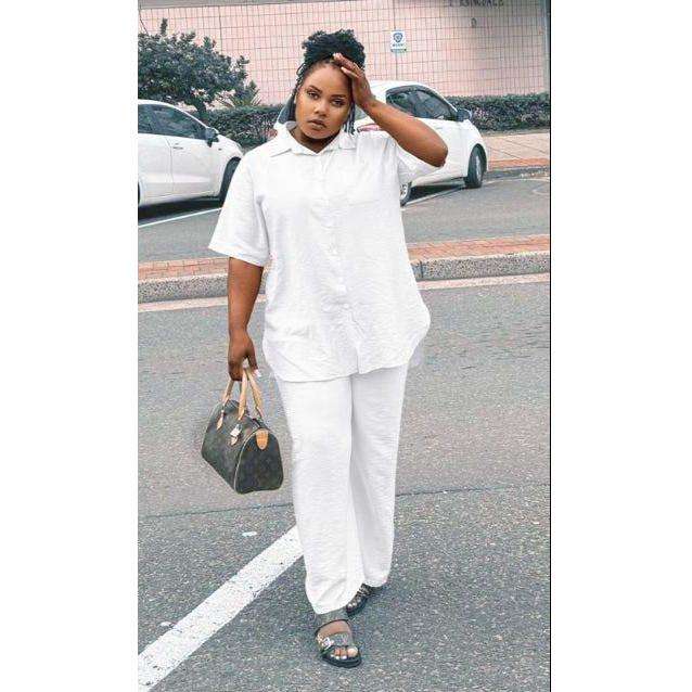 Women's Irregular Top & Wide Pants Set.