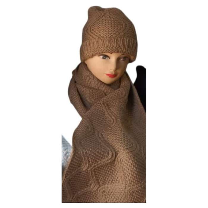 Unisex Cotton Knit Soft Heart Pattern Scarf & Hat Set