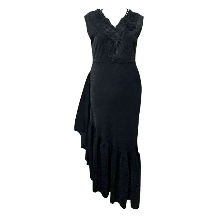 Asymmetric Cocktail Sleeve Sequin Ruffle Embroidery Midi Dress.
