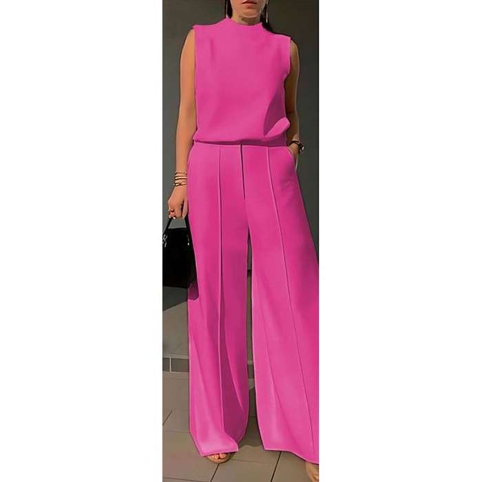 Elegant Sleeveless Top with Trousers, Lightweight Work Outfits Set