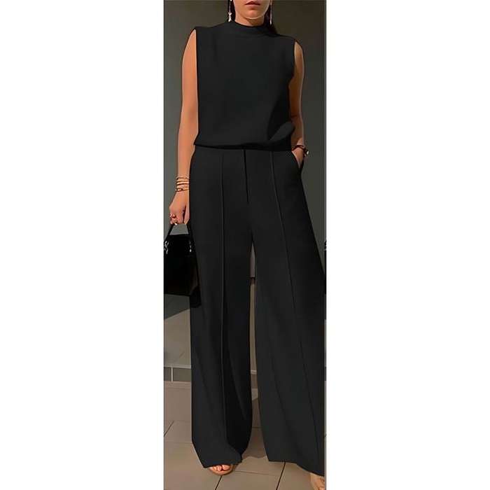 Elegant Sleeveless Top with Trousers, Lightweight Work Outfits Set