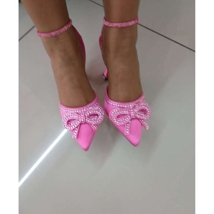 Sparkling Thin Heels Pointed Bow Water Diamond Heels Shoes