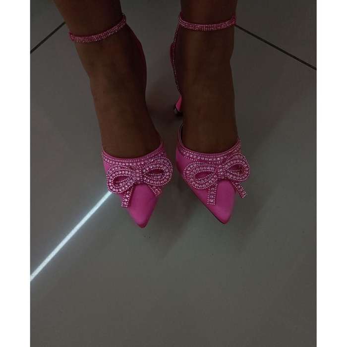 Sparkling Thin Heels Pointed Bow Water Diamond Heels Shoes