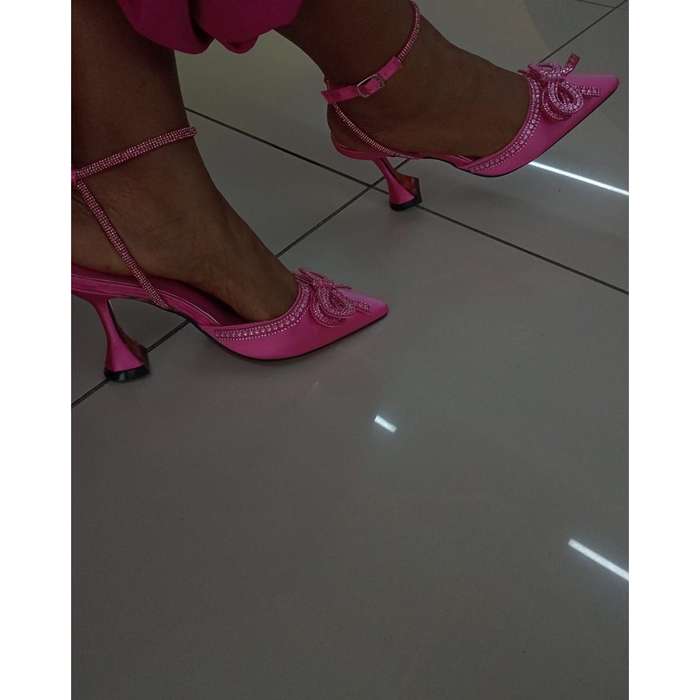 Sparkling Thin Heels Pointed Bow Water Diamond Heels Shoes