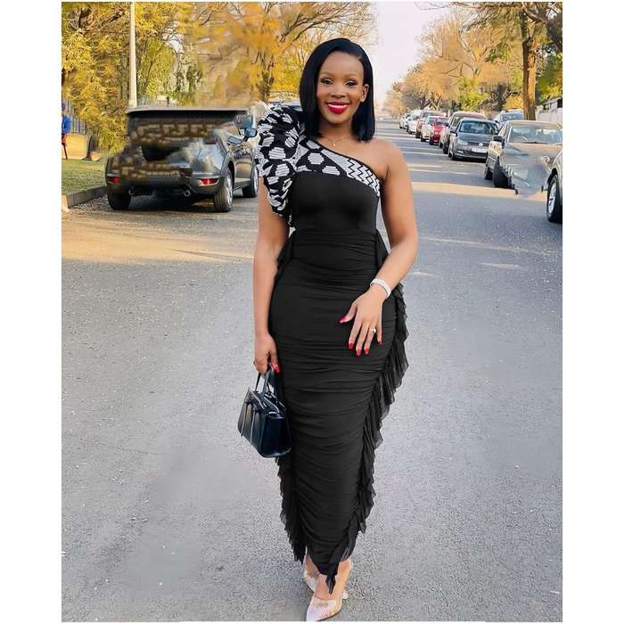 Ruffle African print shoulder bodycon dress