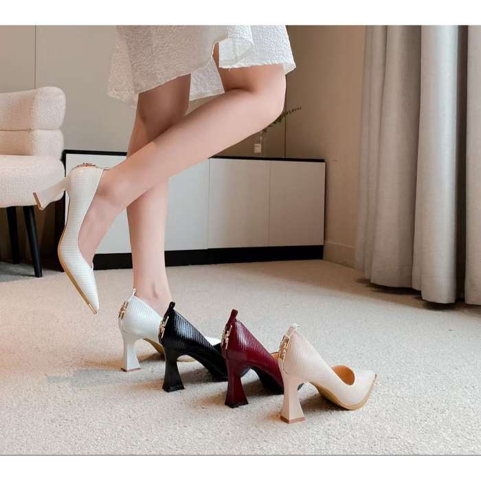 Solid Color Buckle Decor High Heel Slip-On Pumps