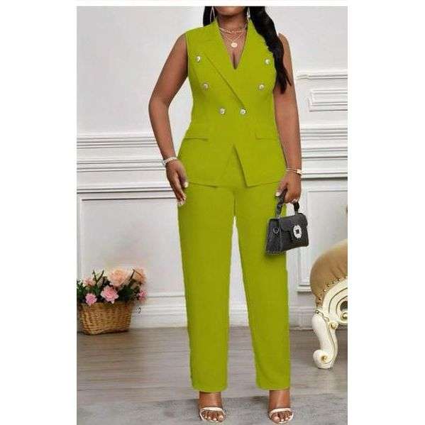 Plus Size Plain Color Vest And Pants 2-Piece Set