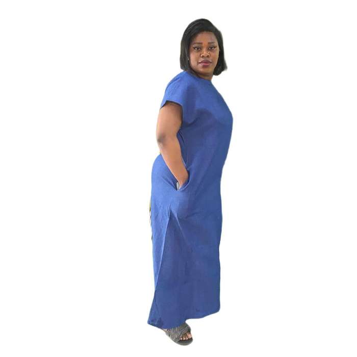 Back V-Neck Denim Maxi Dress