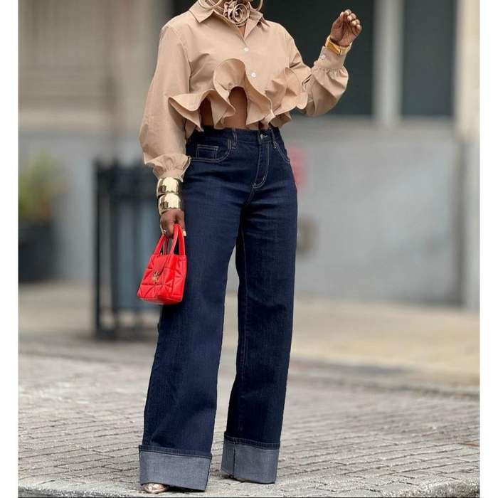 Casual Straight Wide Leg Denim Pants