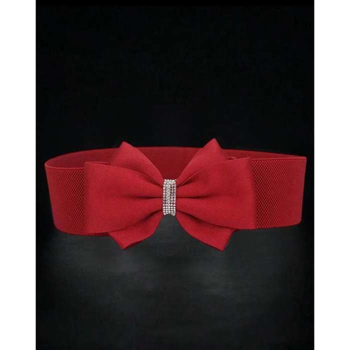 Elastic Wide Waist Belt with Large Floral Chiffon Bow