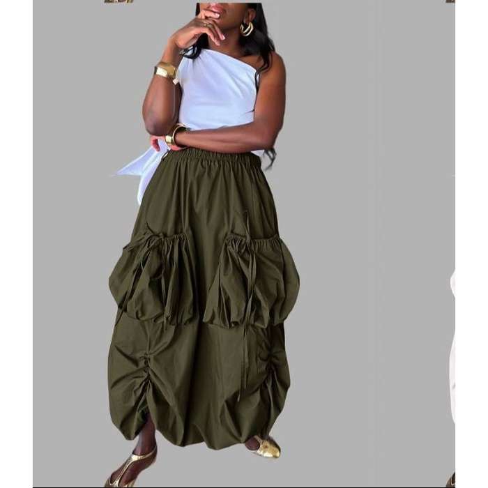 Cargo Hem Ruched Parachute Skirt