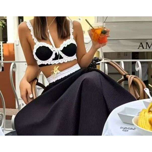 Spaghetti Strap Pajama Bra Top & Long Skirt 2 Piece Set