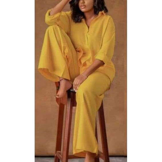 Plus Size Long Sleeve Shirt and Wide Long Pants Set