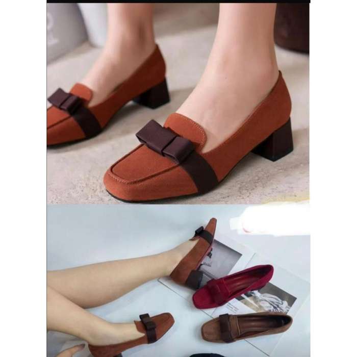 Bow Decoration Chunky Block Heel Pumps
