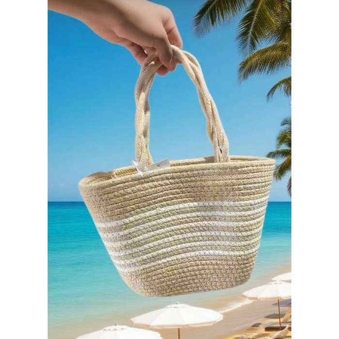 Jute Natural & White Striped Tote Handbag