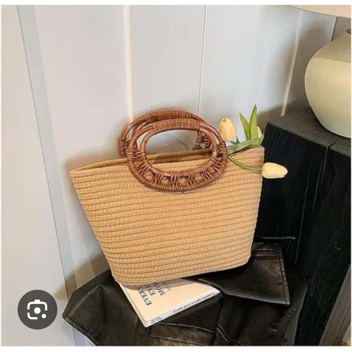 Large Capacity Woven Rattan Handle Handwoven Shoulder Handbag