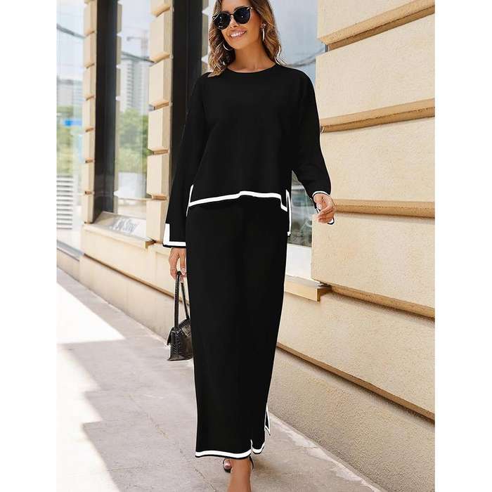 2 Piece Outfits Long Sleeve Knit Sweater Top Wide Leg Pants