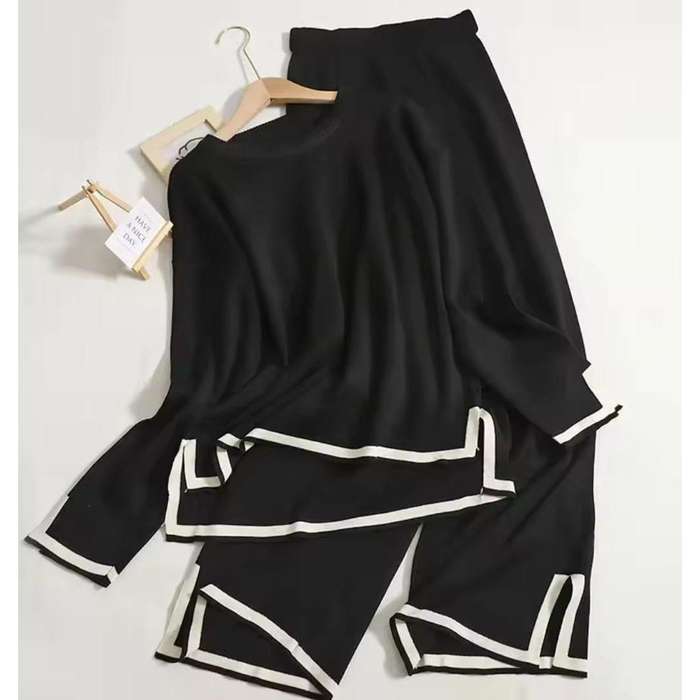 2 Piece Outfits Long Sleeve Knit Sweater Top Wide Leg Pants