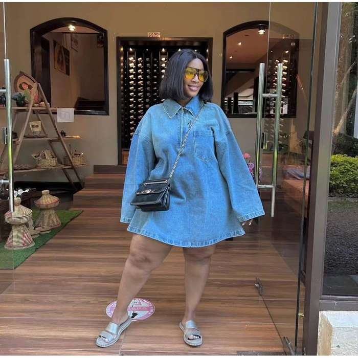 Plus Size ZABA Womens Denim Dresses Lapel Zip Mini Long Sleeve Dresses