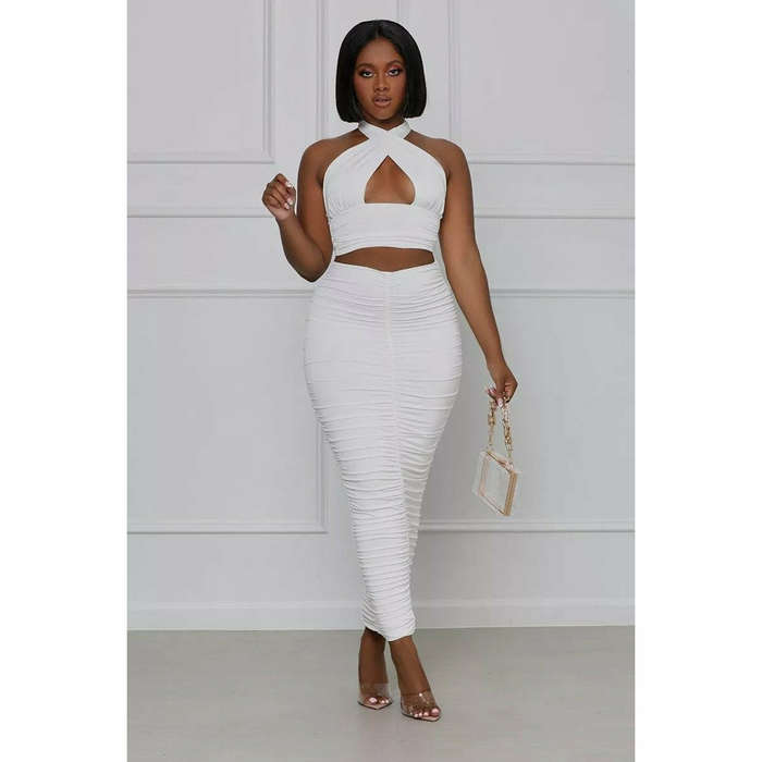 Sexy Halter Backless Top Maxi Skirts Set