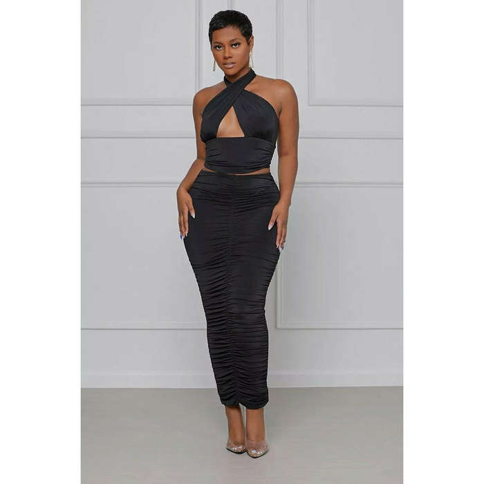 Sexy Halter Backless Top Maxi Skirts Set
